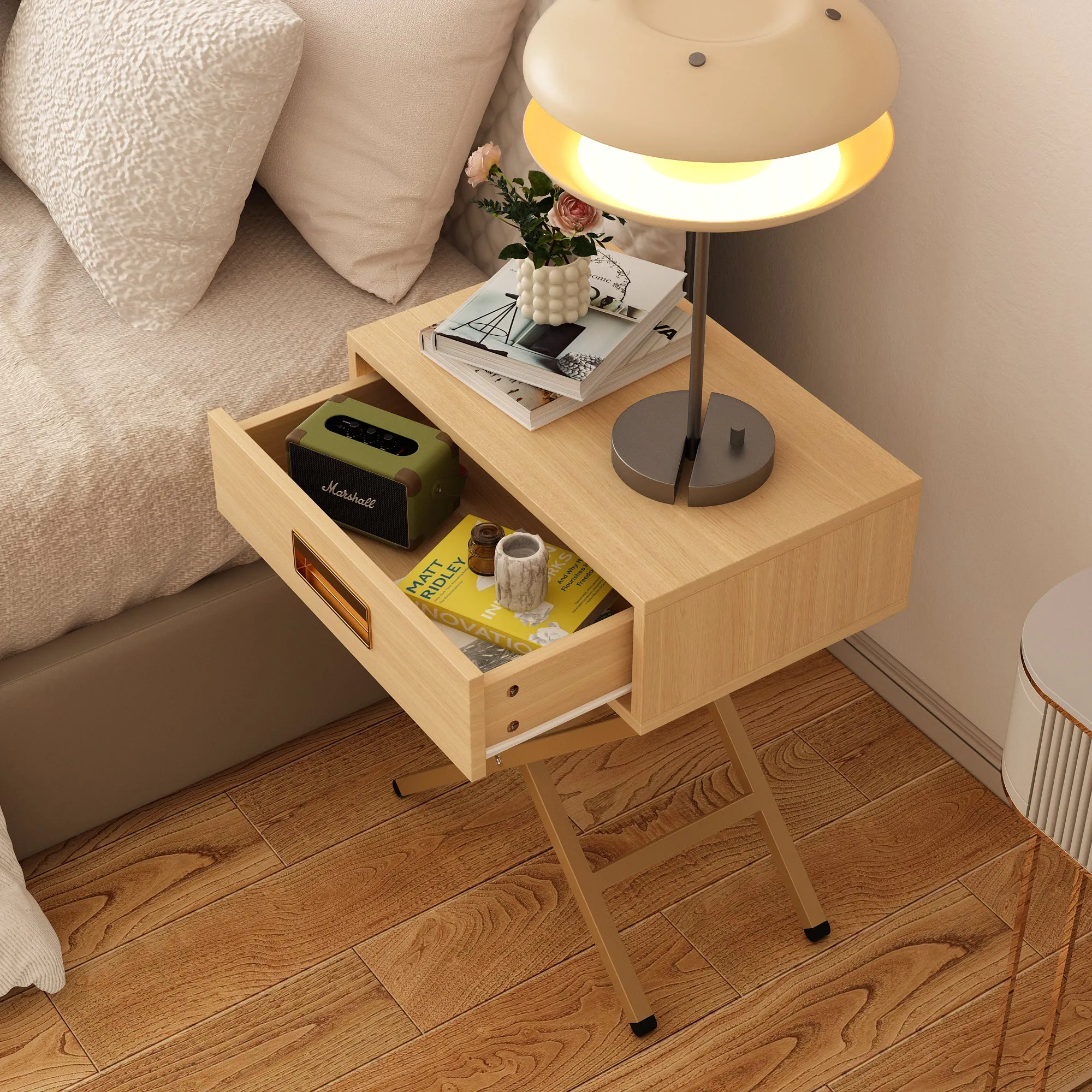 1 Drawer End Table With Crossed Legs