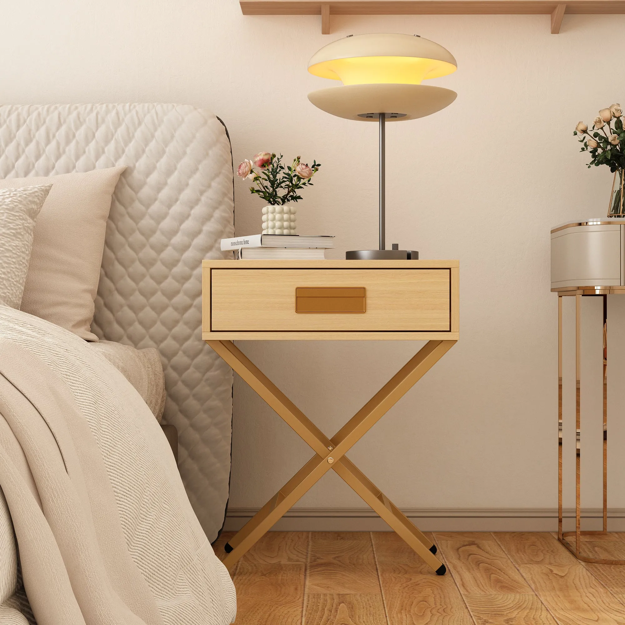 1 Drawer End Table With Crossed Legs