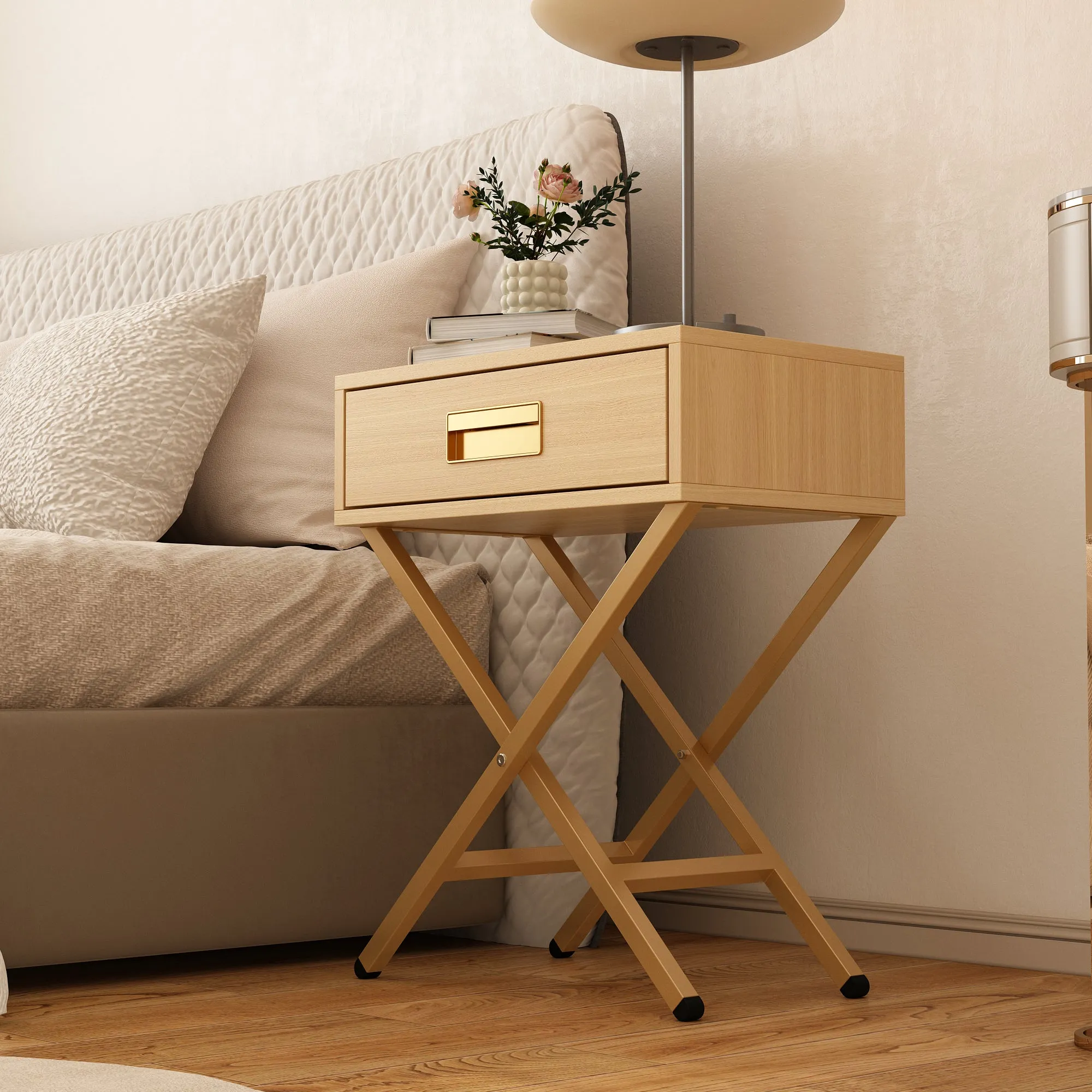 1 Drawer End Table With Crossed Legs