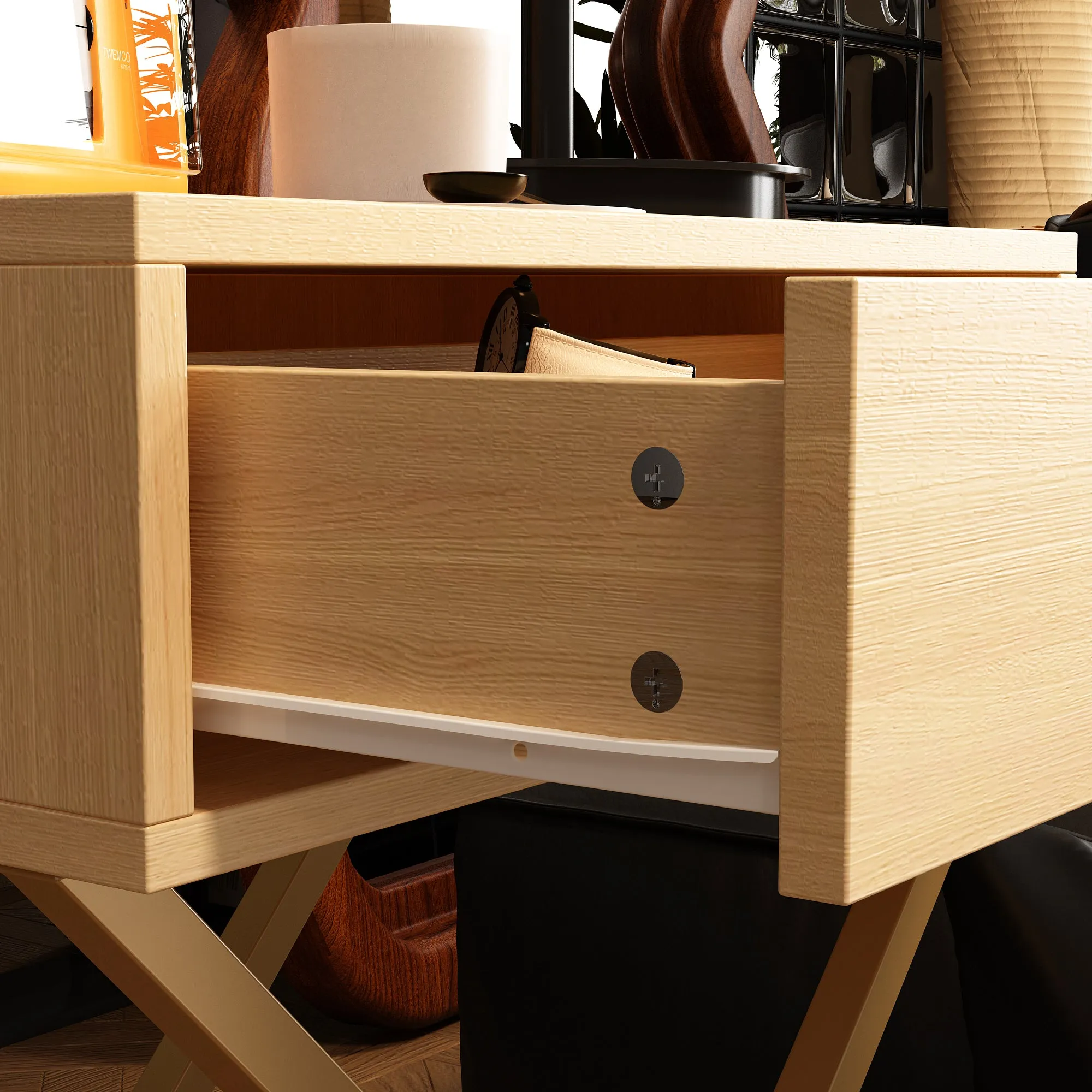 1 Drawer End Table With Crossed Legs