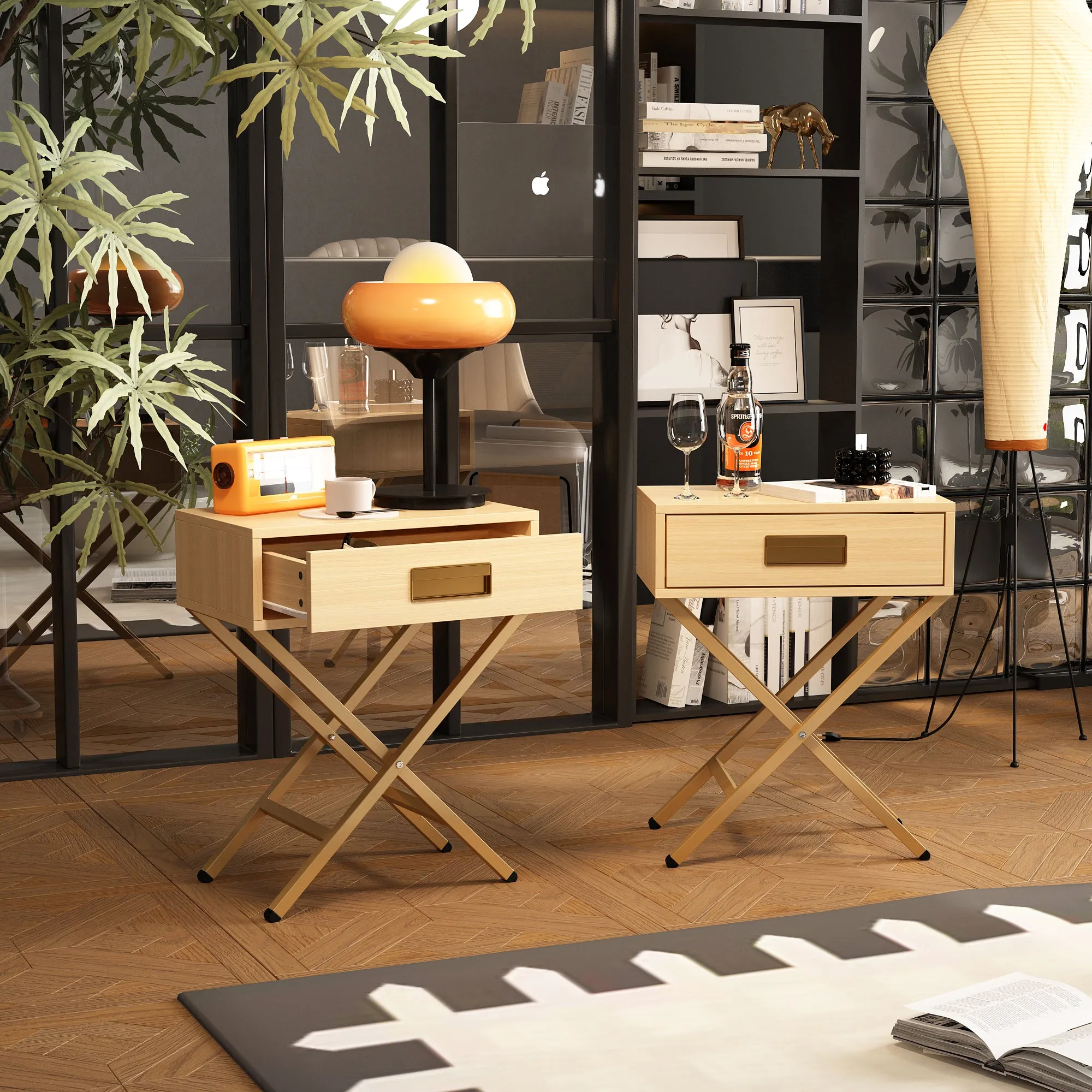 1 Drawer End Table With Crossed Legs