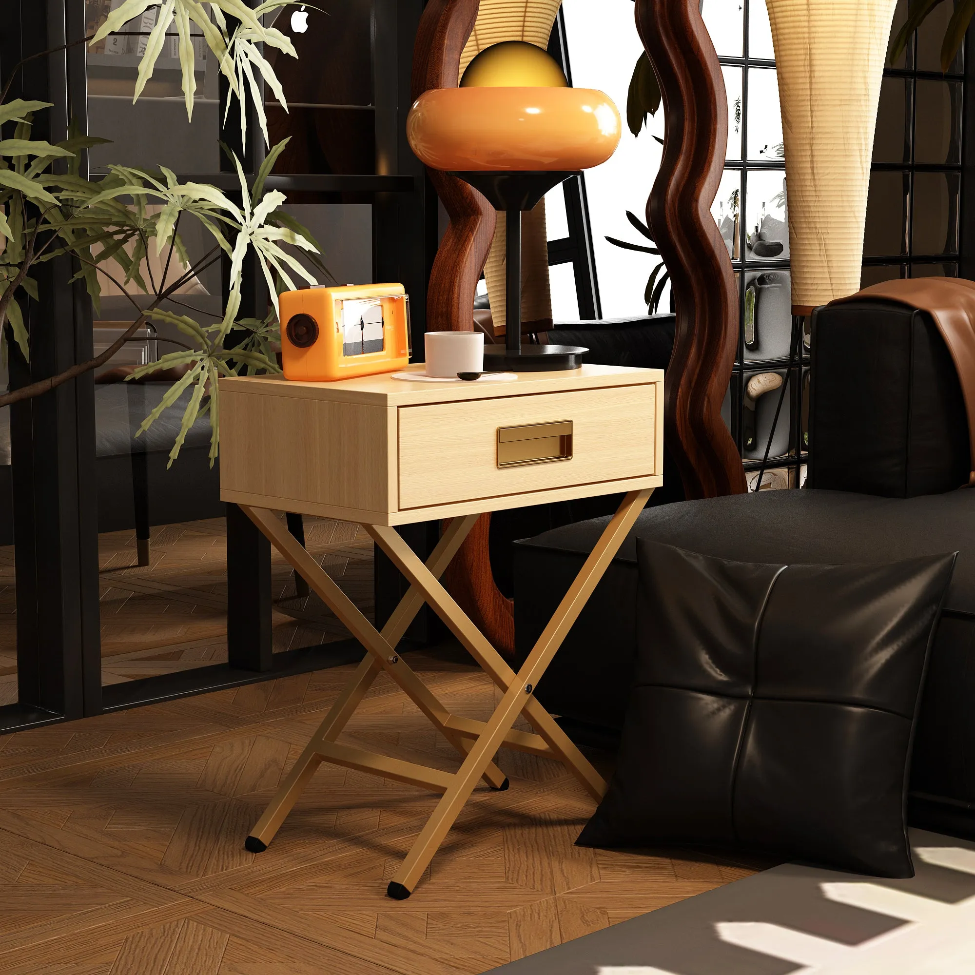 1 Drawer End Table With Crossed Legs