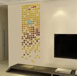 108 Mirror Square for Home Decoration | Acrylic Mirror Square for Wall | DIY Wall Sticker | Mirror Wall Sticker | 3D Wall Sticker | Golden Mirror Wall Sticker(3x3 cm Size)
