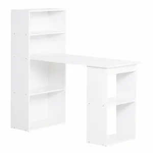 120cm Modern Computer Desk Bookshelf Study Table Workstation PC Laptop Writing Home Office 6 Shelves White