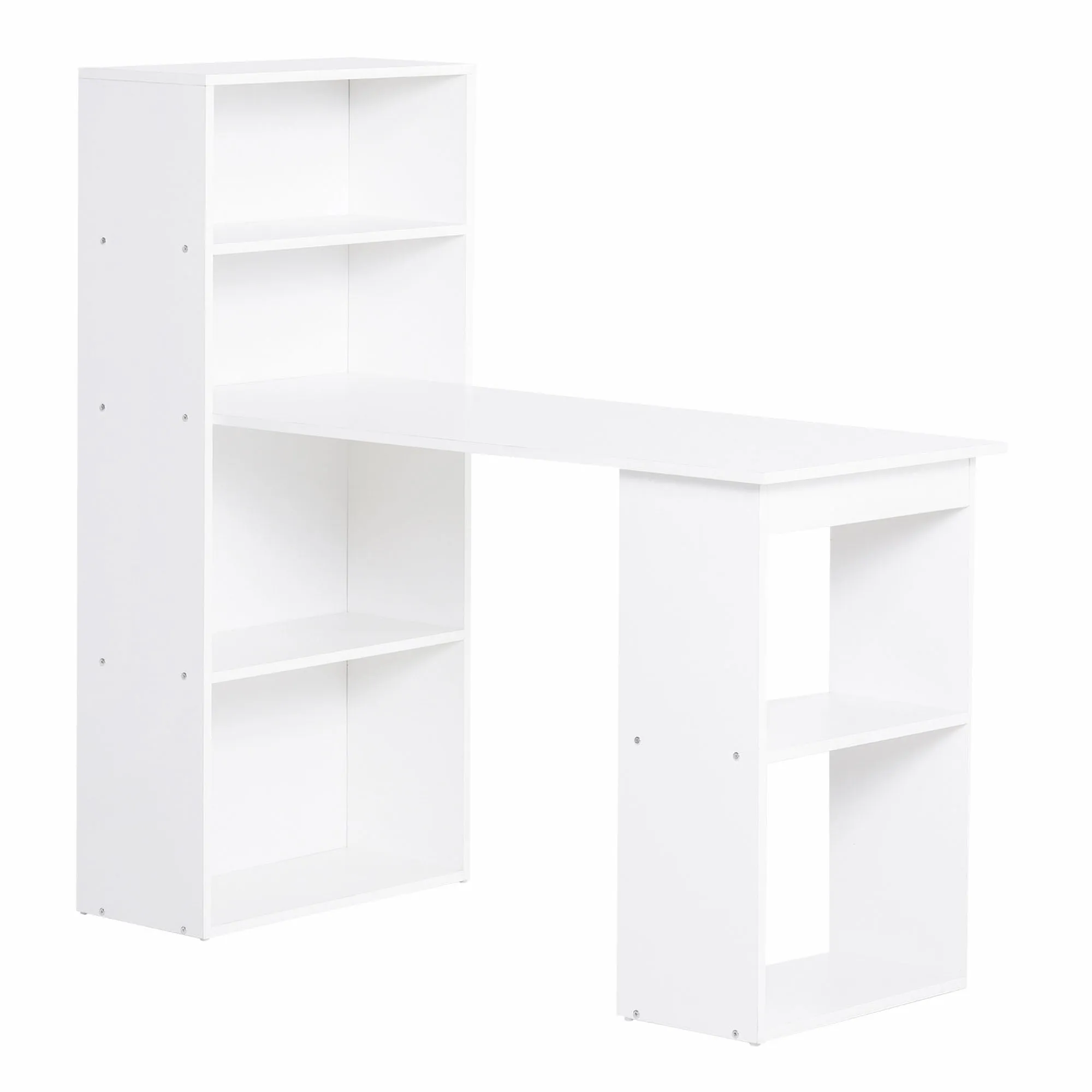 120cm Modern Computer Desk Bookshelf Study Table Workstation PC Laptop Writing Home Office 6 Shelves White