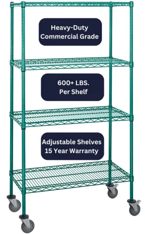 12" x 48" Green Shelving on Wheels