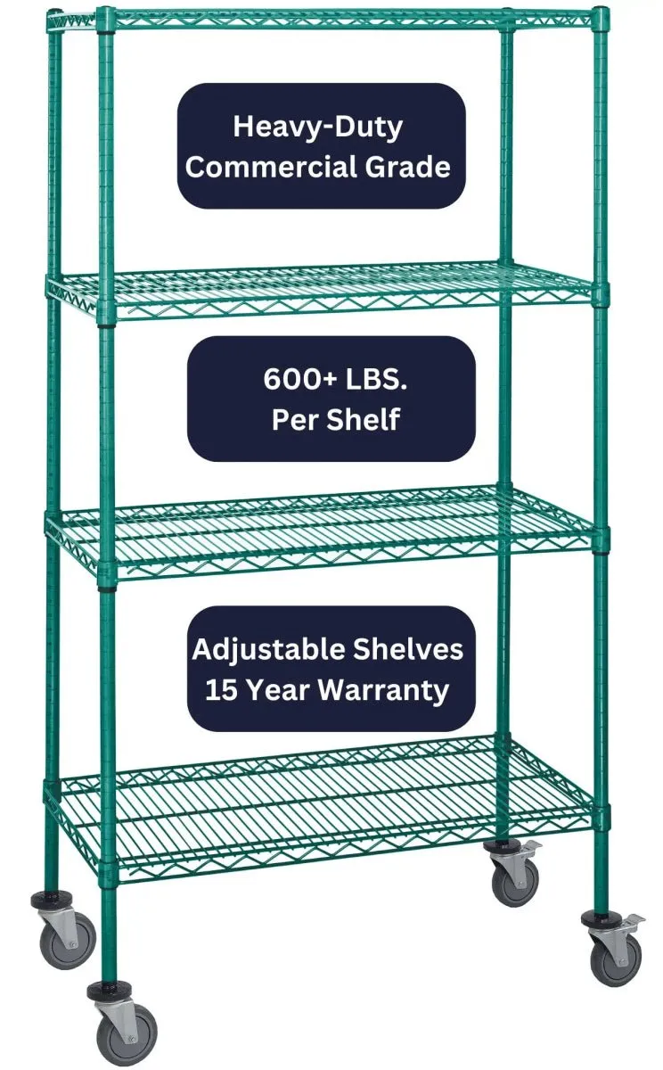 12" x 48" Green Shelving on Wheels