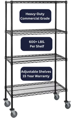14" x 24" Black Shelving on Wheels