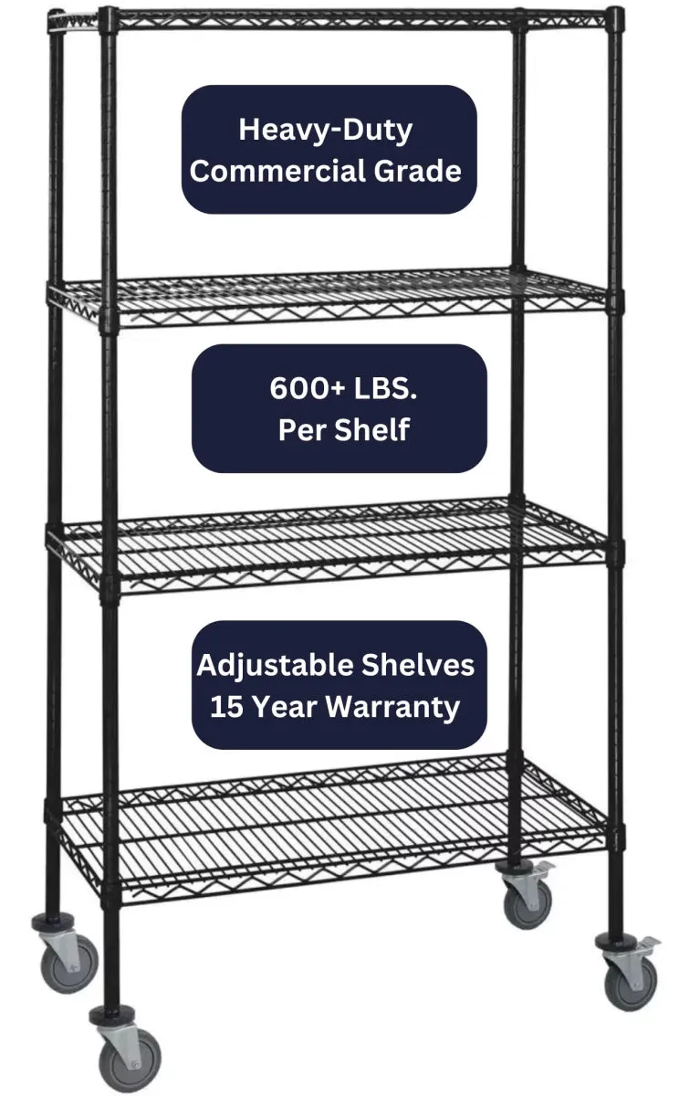 14" x 24" Black Shelving on Wheels