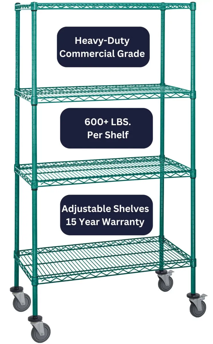 14" x 72" Green Shelving on Wheels