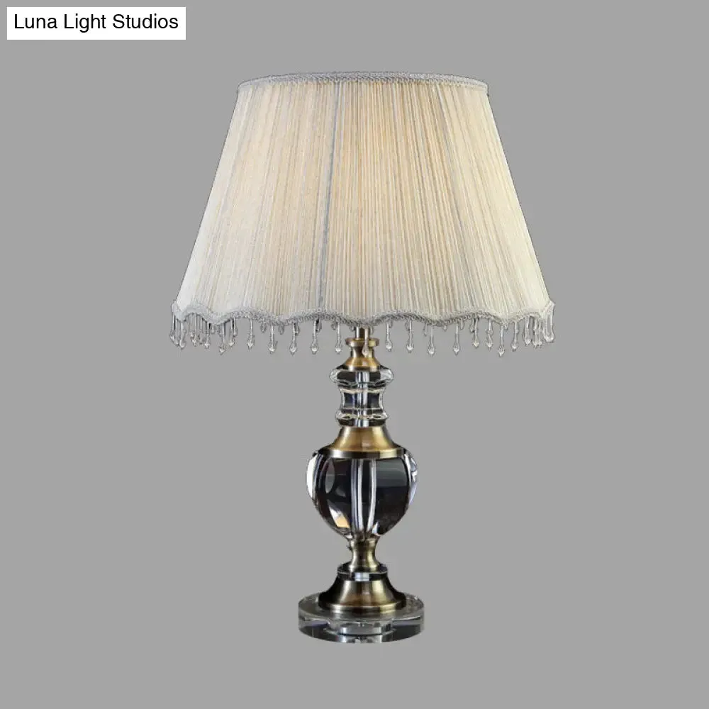 14"/16" Traditional Cream Gray Crystal Nightstand Lamp with Cone Fabric Shade - Bedroom Night Table Light, 1-Light