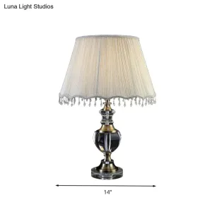14"/16" Traditional Cream Gray Crystal Nightstand Lamp with Cone Fabric Shade - Bedroom Night Table Light, 1-Light