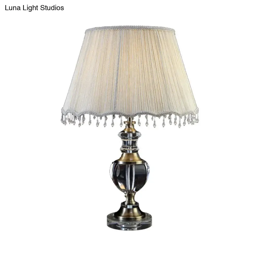 14"/16" Traditional Cream Gray Crystal Nightstand Lamp with Cone Fabric Shade - Bedroom Night Table Light, 1-Light