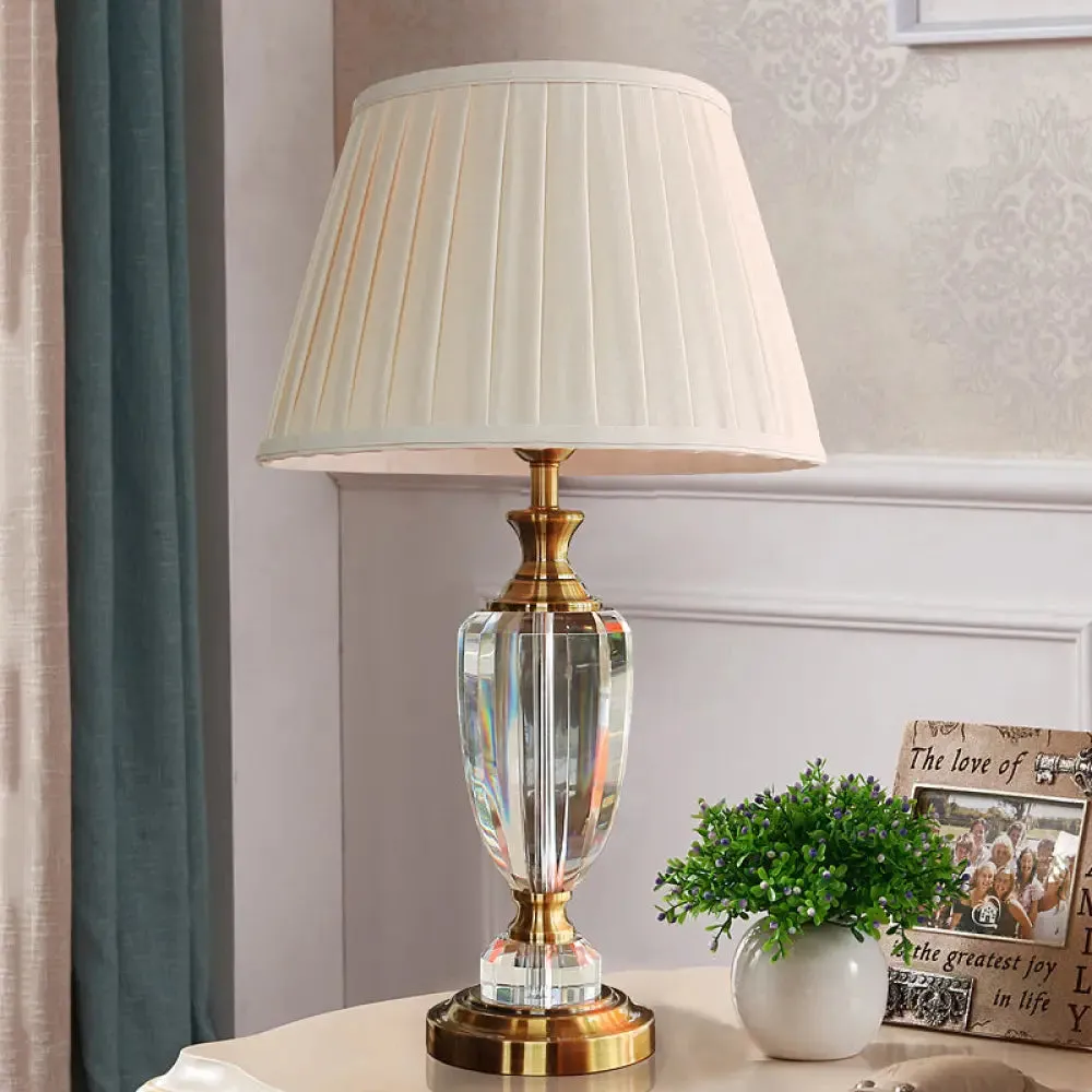 14"/16" Wide Nightstand Lamp - Simple White Bedroom Night Light with Fabric Shade