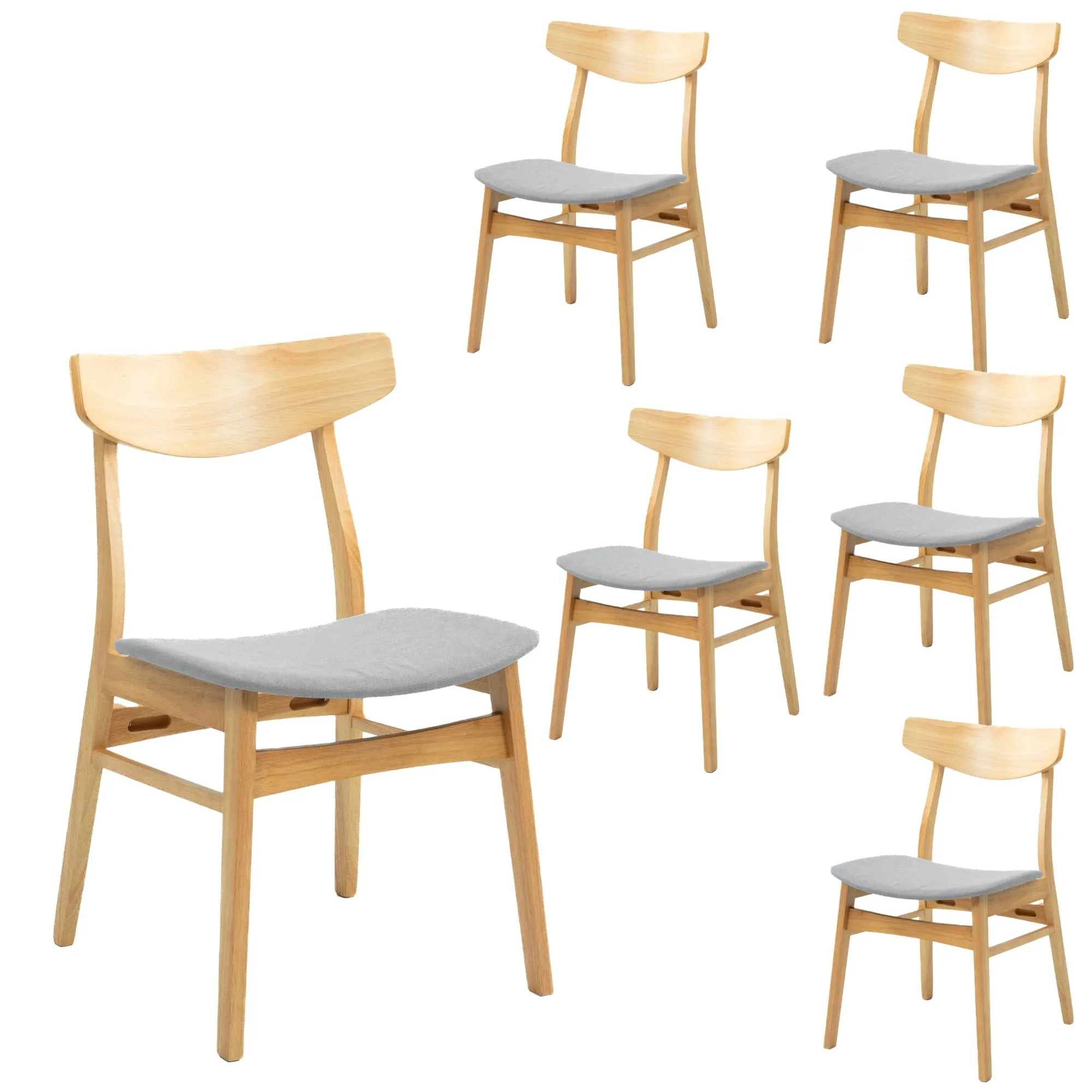 150cm 7pc Dining Set, MDF, Rubberwood, Fabric Seats, Scandinavian Style
