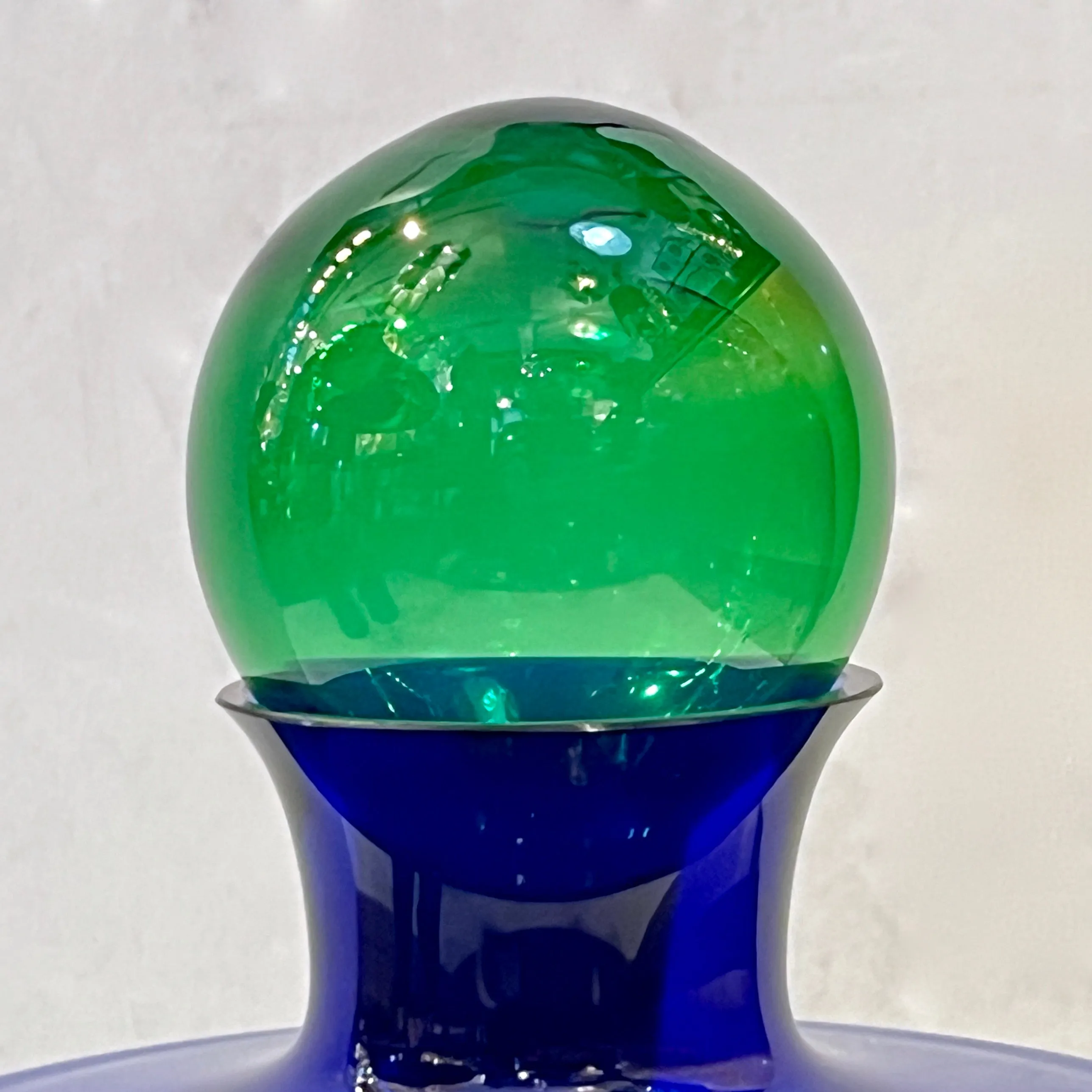 1980 Domar Israel Art Nouveau Style Green Cobalt Blue Glass Silver Bottle