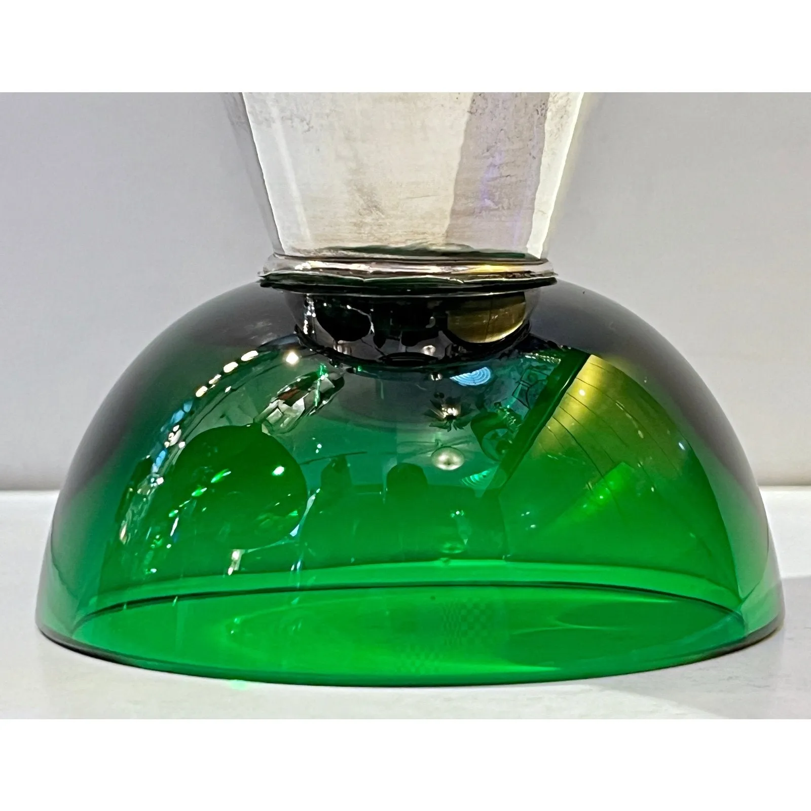 1980 Domar Israel Art Nouveau Style Green Cobalt Blue Glass Silver Bottle