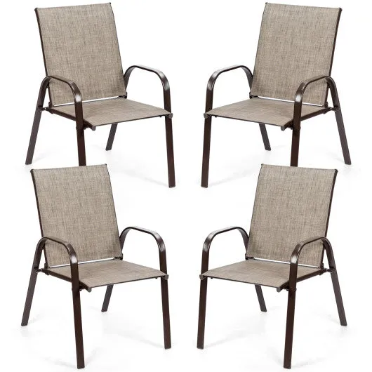 2 Pcs Patio Chairs Outdoor Dining Chair with Armrest-Gray