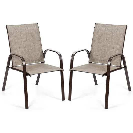 2 Pcs Patio Chairs Outdoor Dining Chair with Armrest-Gray