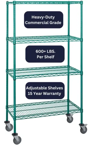 21" x 36" Green Shelving on Wheels