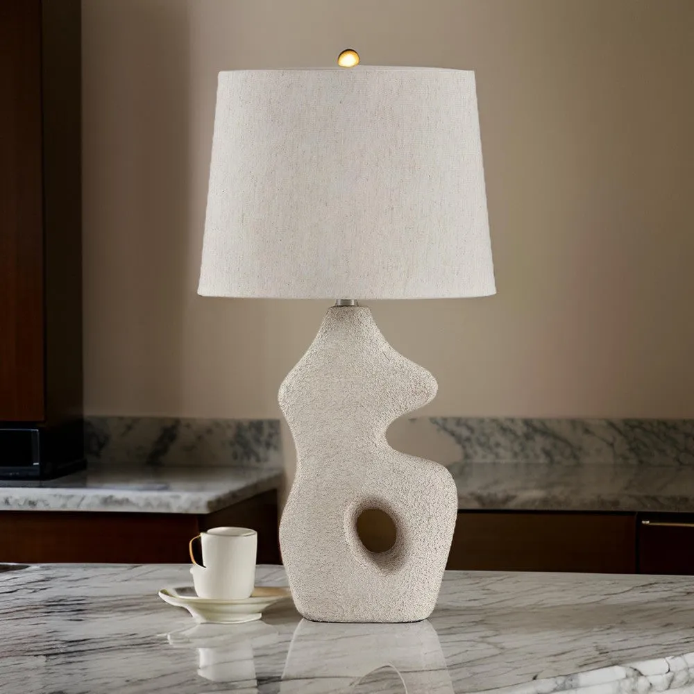 26 Inch Table Lamp Set of 2, Beige Sculptural Base, Empire Fabric Shade By Casagear Home