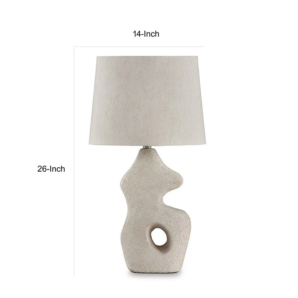 26 Inch Table Lamp Set of 2, Beige Sculptural Base, Empire Fabric Shade By Casagear Home
