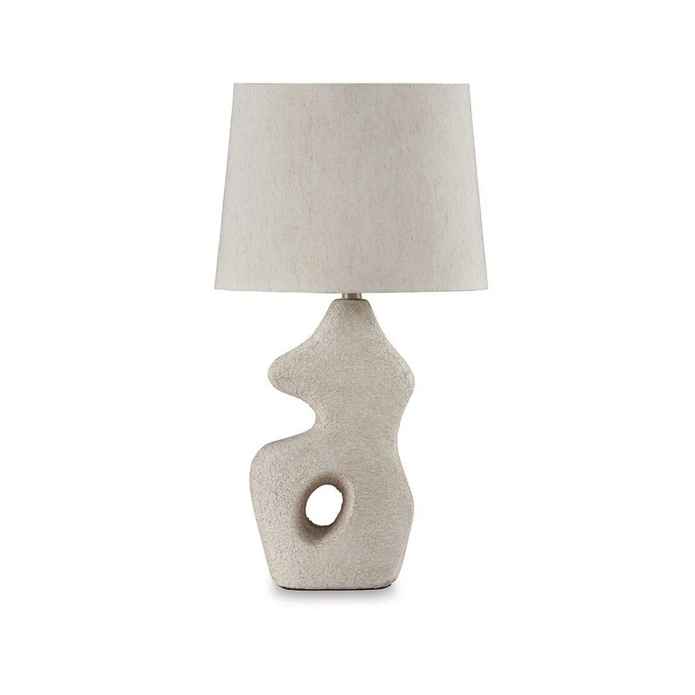 26 Inch Table Lamp Set of 2, Beige Sculptural Base, Empire Fabric Shade By Casagear Home