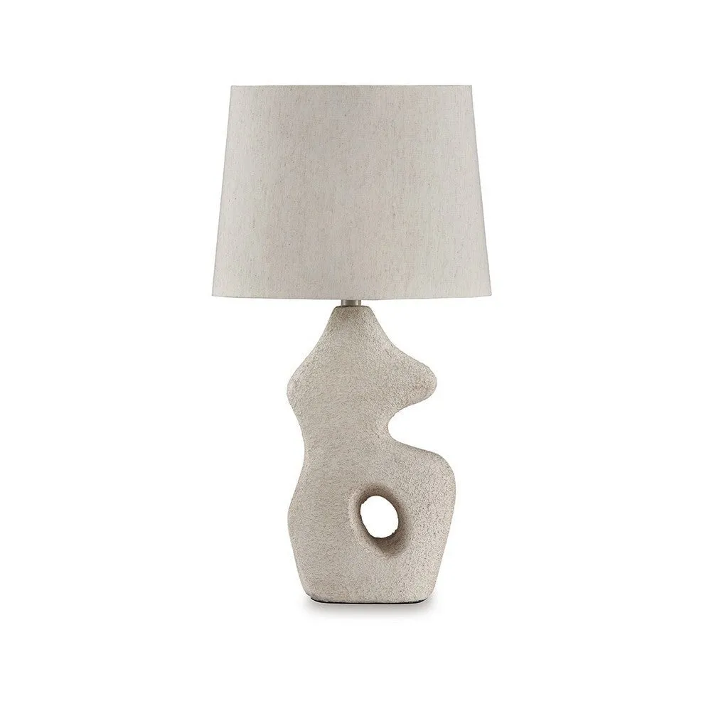 26 Inch Table Lamp Set of 2, Beige Sculptural Base, Empire Fabric Shade By Casagear Home