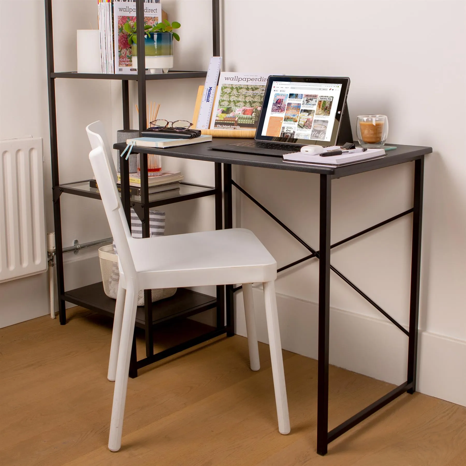 2pc Black Metal Industrial Office Desk & Chair Set - By Harbour Housewares