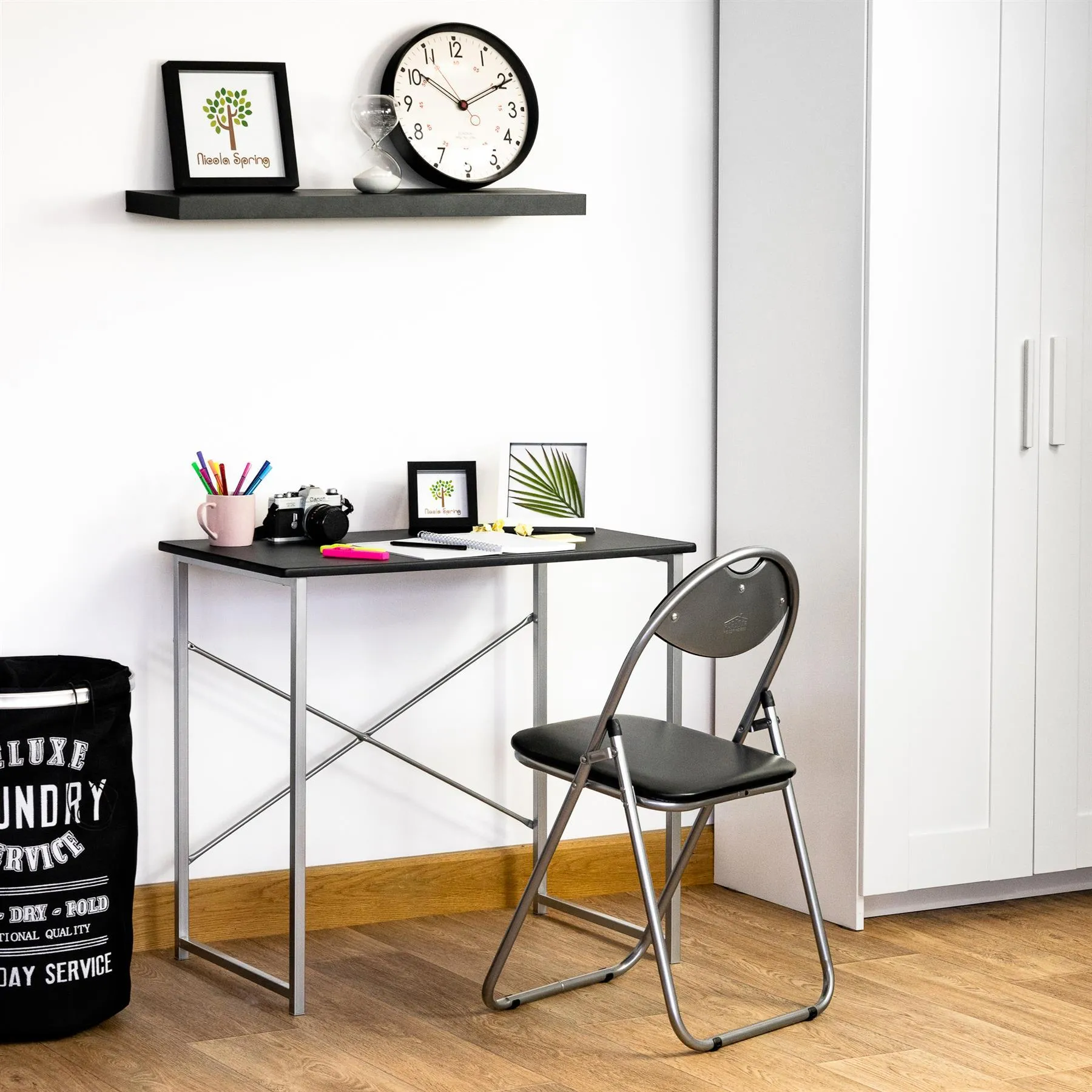 2pc Black Metal Industrial Office Desk & Chair Set - By Harbour Housewares