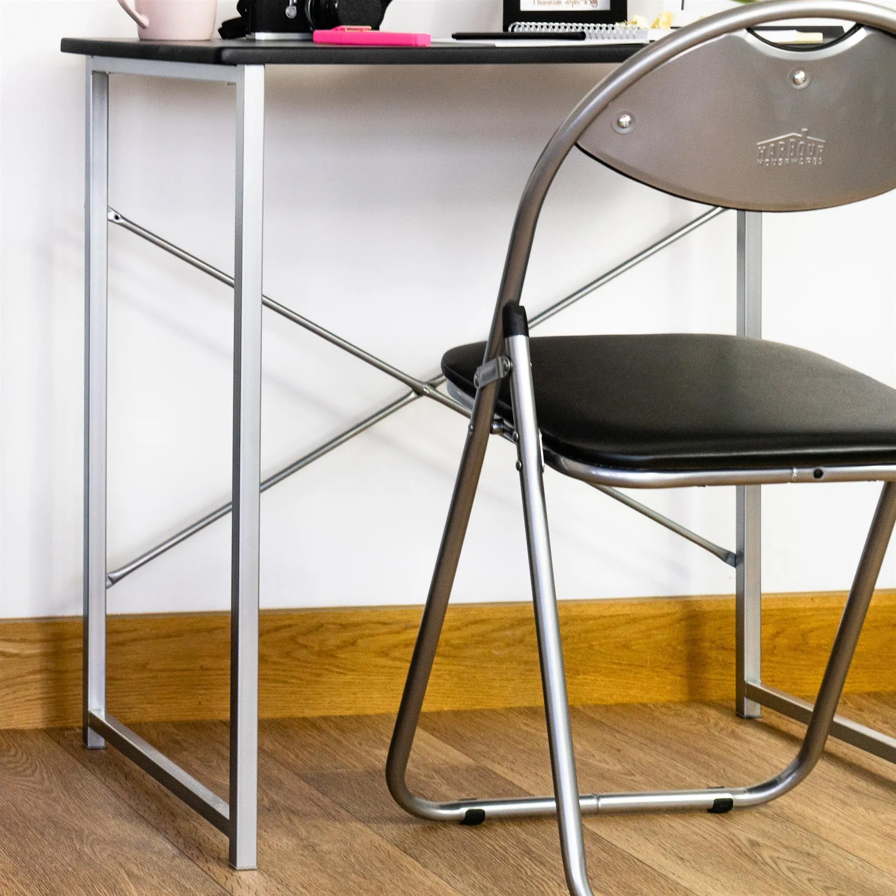 2pc Black Metal Industrial Office Desk & Chair Set - By Harbour Housewares