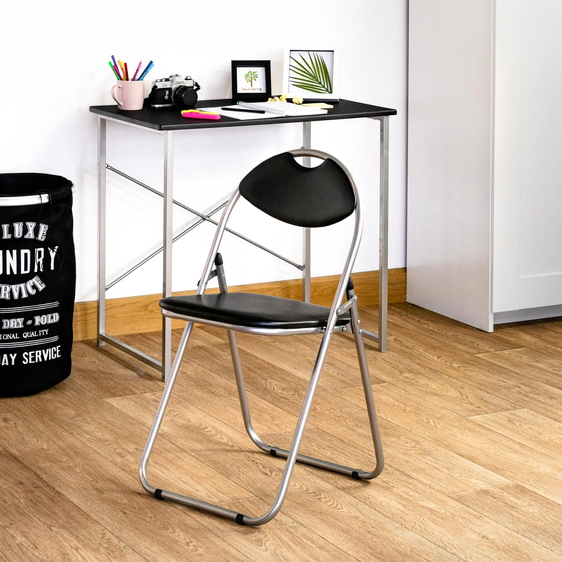 2pc Black Metal Industrial Office Desk & Chair Set - By Harbour Housewares