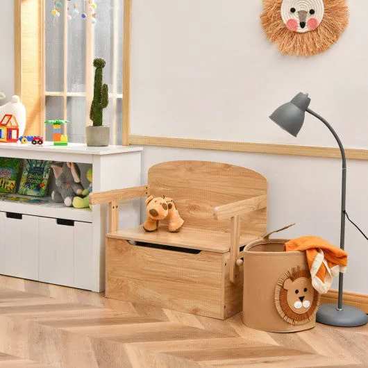 3-in-1 Kids Convertible Storage Bench Wood Activity Table and Chair Set-Natural