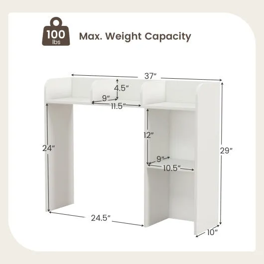 3-Tier Multipurpose Desk Bookshelf with 4 Shelves-White