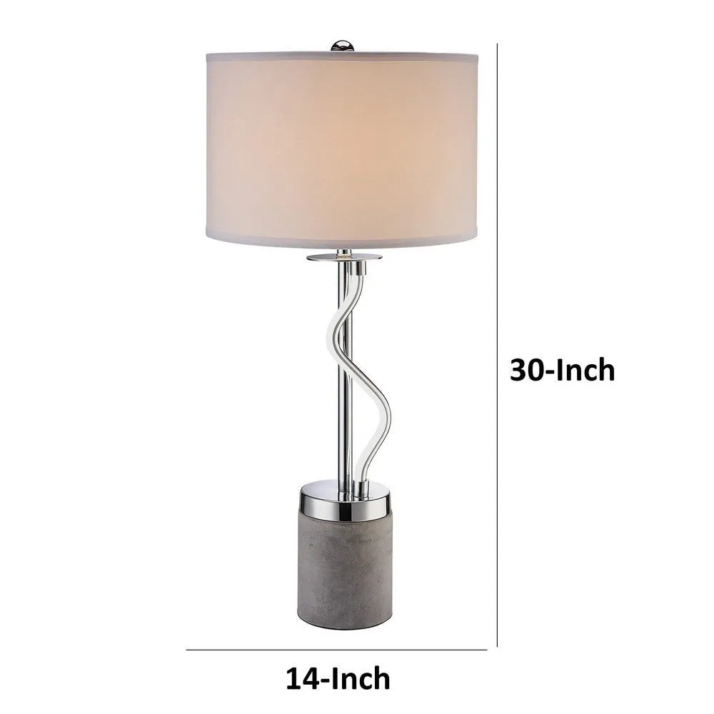 30 Inch Table Lamp, White Drum Fabric Shade, Modern Round Chrome Base By Casagear Home