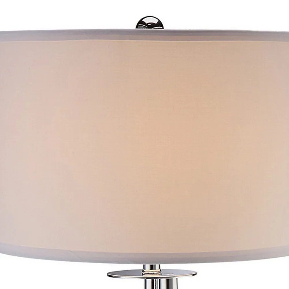 30 Inch Table Lamp, White Drum Fabric Shade, Modern Round Chrome Base By Casagear Home