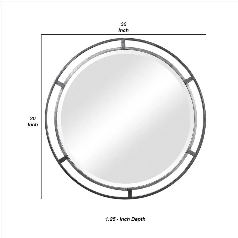 30 Inches 3 Dimensional Round Metal Frame Wall Mirror, Silver By Casagear Home