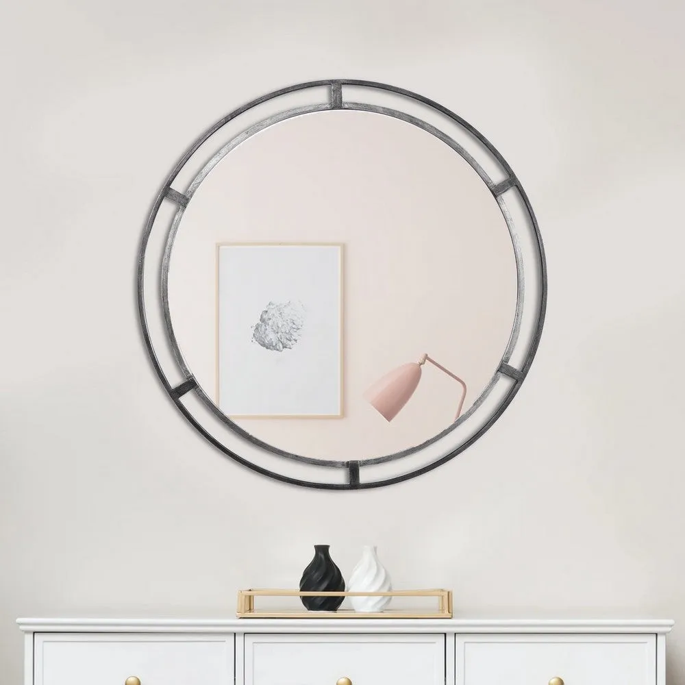 30 Inches 3 Dimensional Round Metal Frame Wall Mirror, Silver By Casagear Home