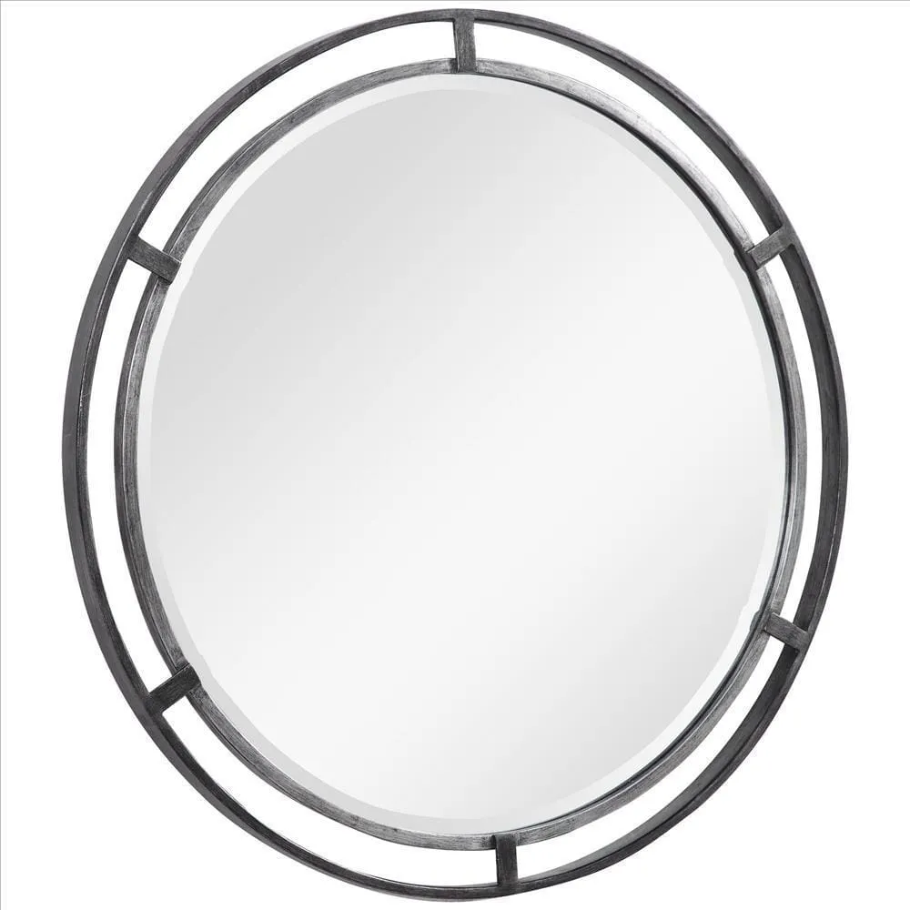 30 Inches 3 Dimensional Round Metal Frame Wall Mirror, Silver By Casagear Home