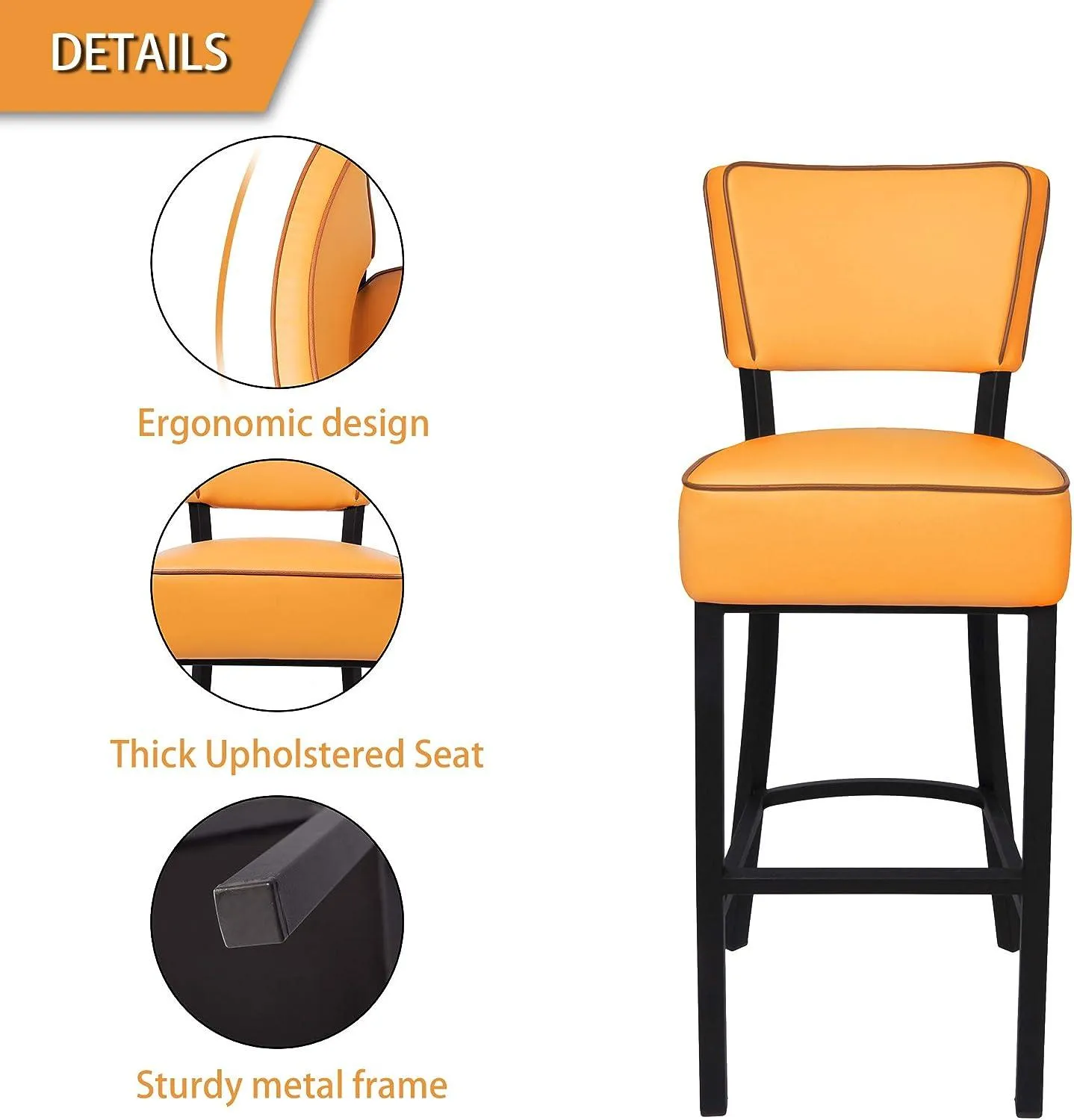 30" Upholstered Bar Stools Kitchen Chairs Counter Pub Leather Dining Chairs, Orange