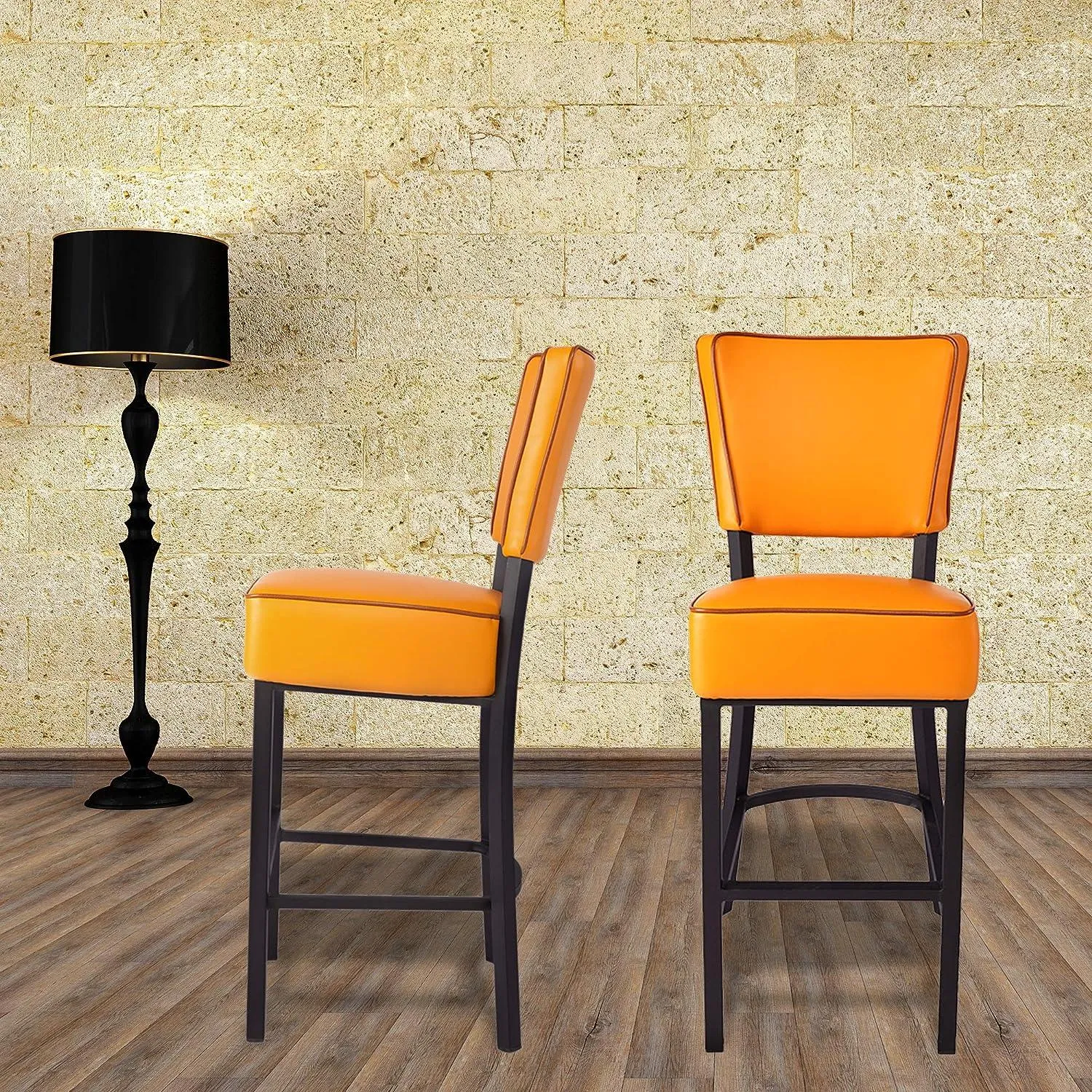 30" Upholstered Bar Stools Kitchen Chairs Counter Pub Leather Dining Chairs, Orange