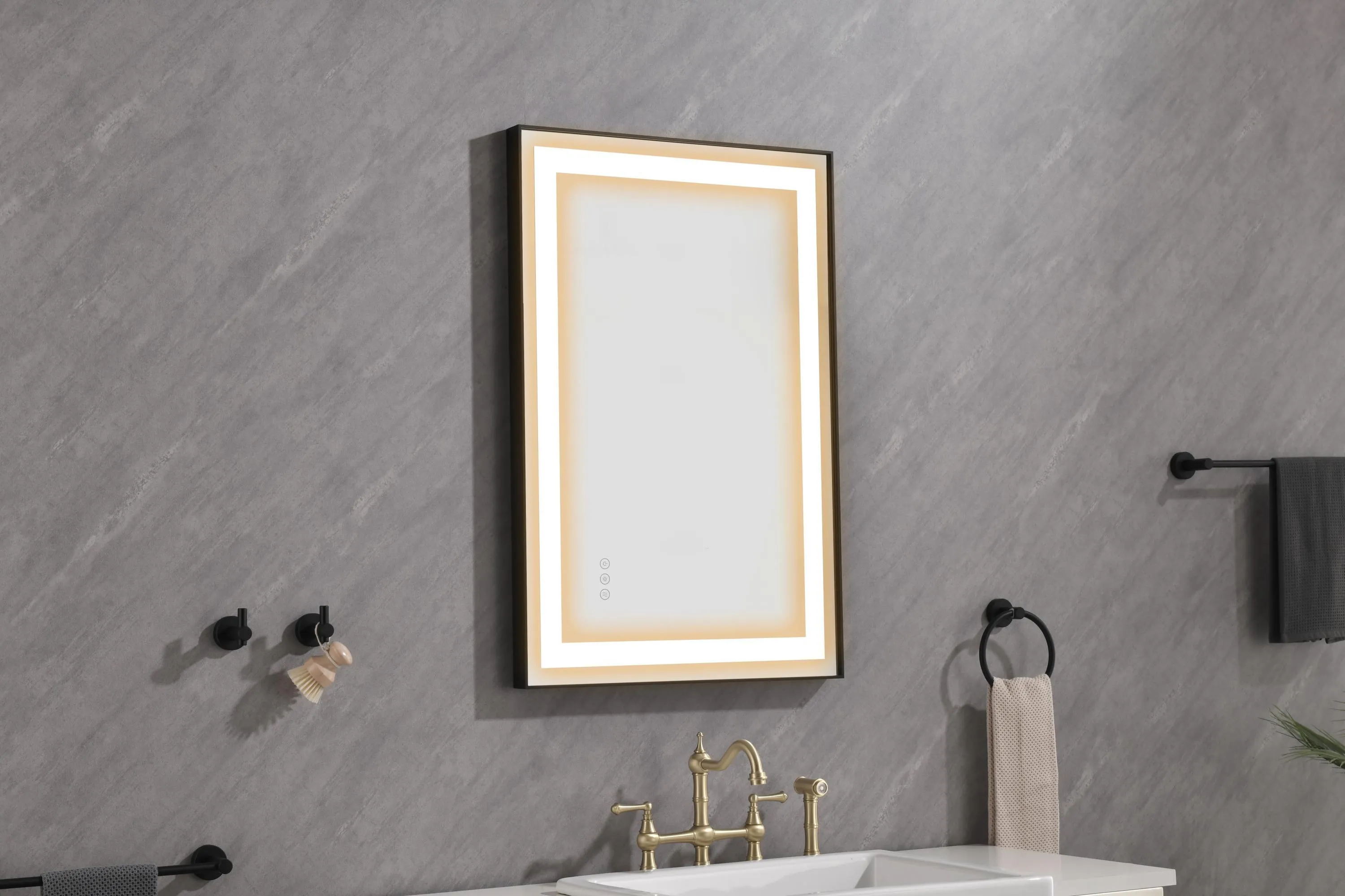 36*24 LED Lighted Bathroom Wall Mounted Mirror with High Lumen Anti-Fog Separately Control
