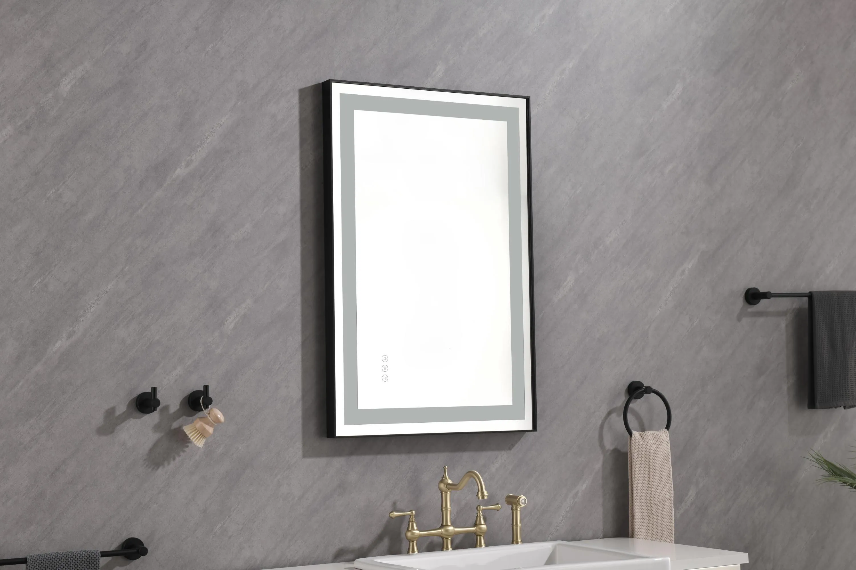 36*24 LED Lighted Bathroom Wall Mounted Mirror with High Lumen Anti-Fog Separately Control