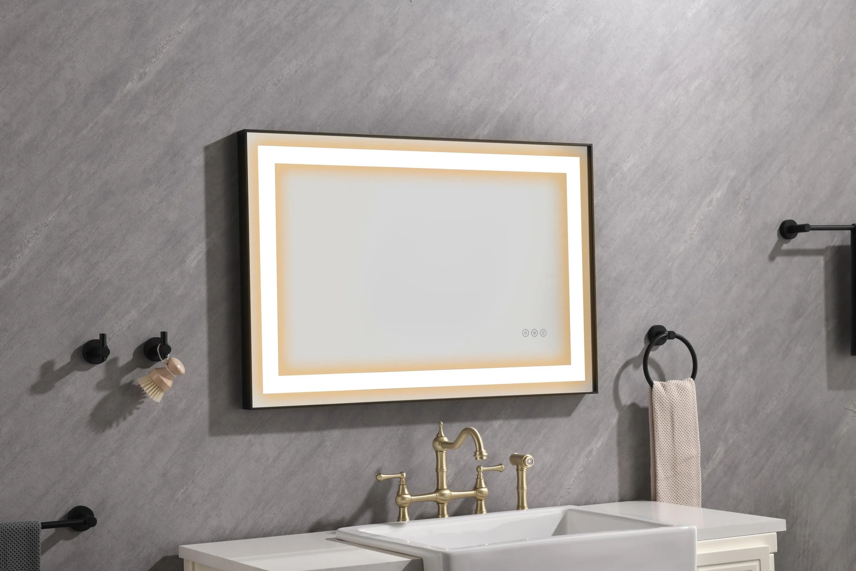 36*24 LED Lighted Bathroom Wall Mounted Mirror with High Lumen Anti-Fog Separately Control