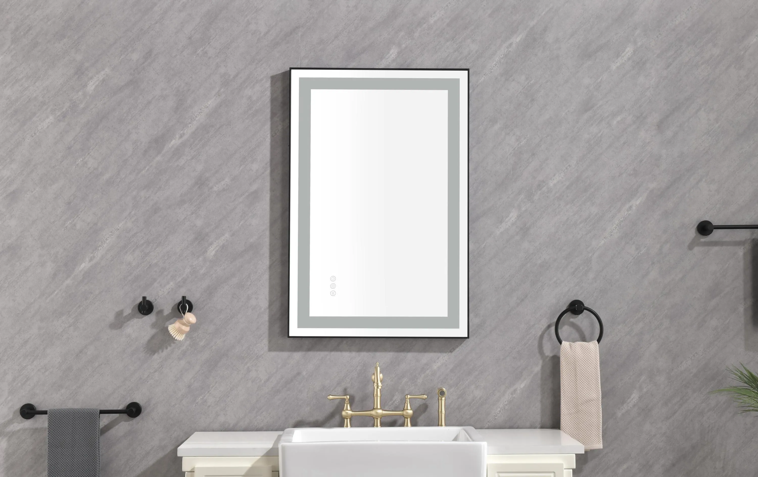36*24 LED Lighted Bathroom Wall Mounted Mirror with High Lumen Anti-Fog Separately Control