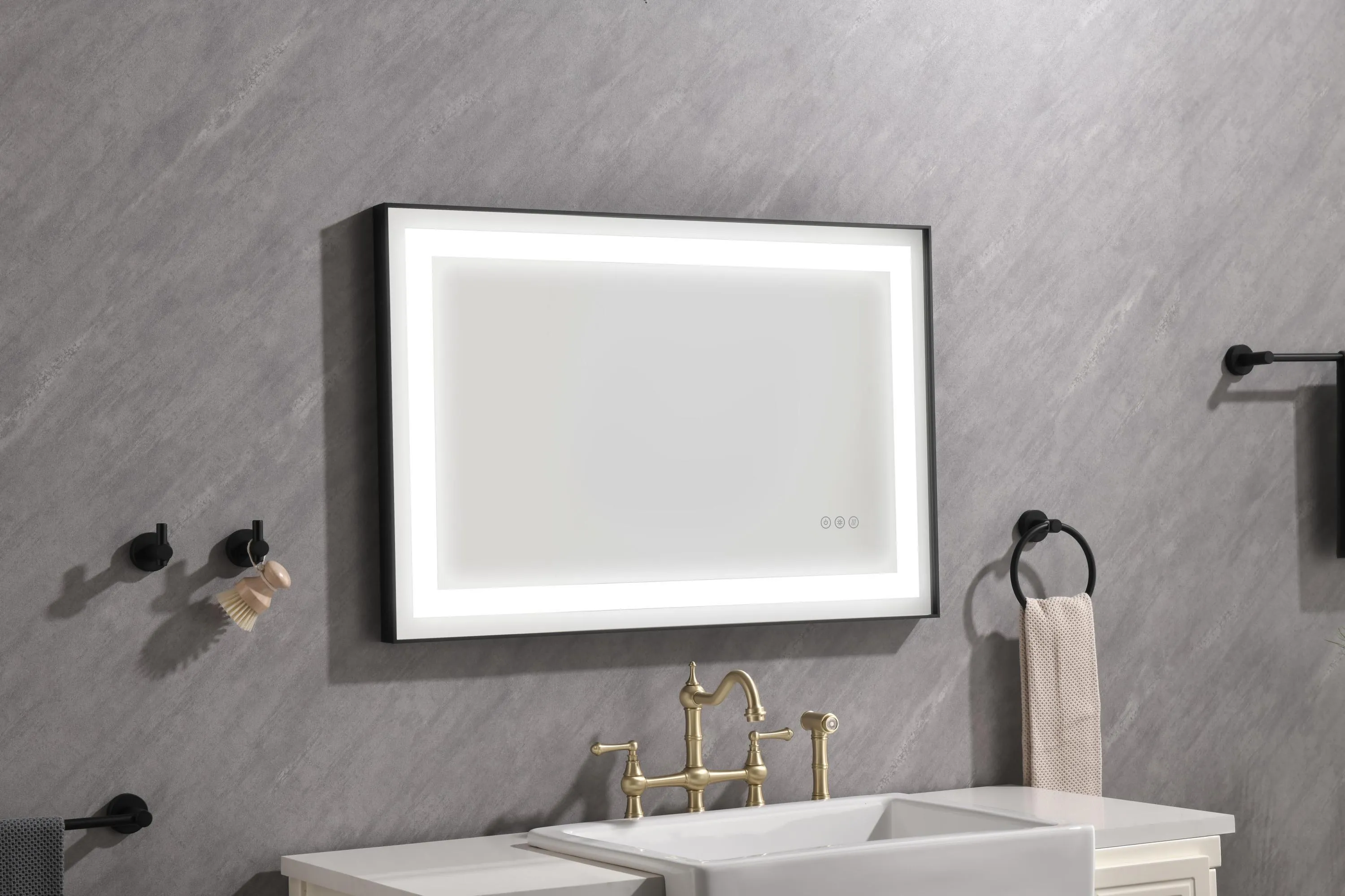 36*24 LED Lighted Bathroom Wall Mounted Mirror with High Lumen Anti-Fog Separately Control