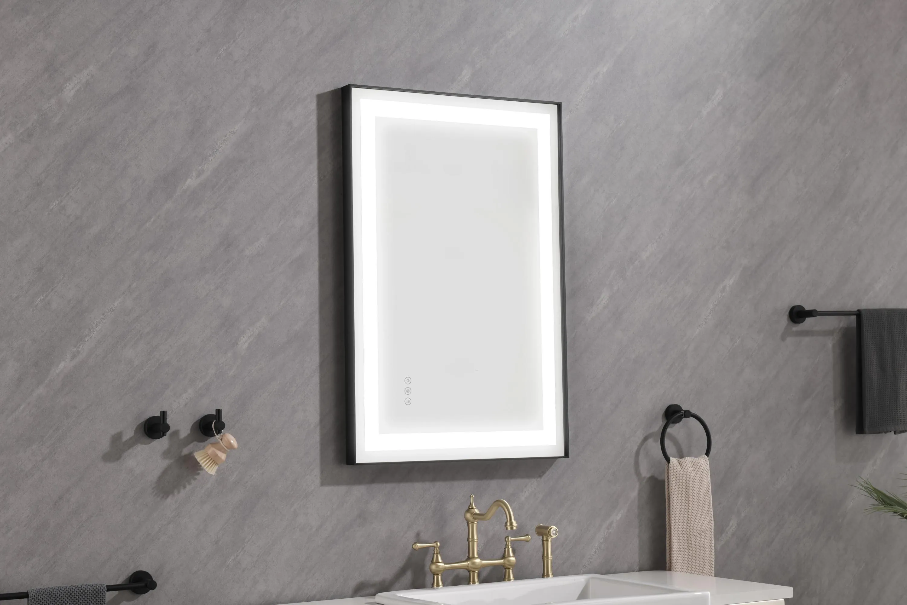 36*24 LED Lighted Bathroom Wall Mounted Mirror with High Lumen Anti-Fog Separately Control