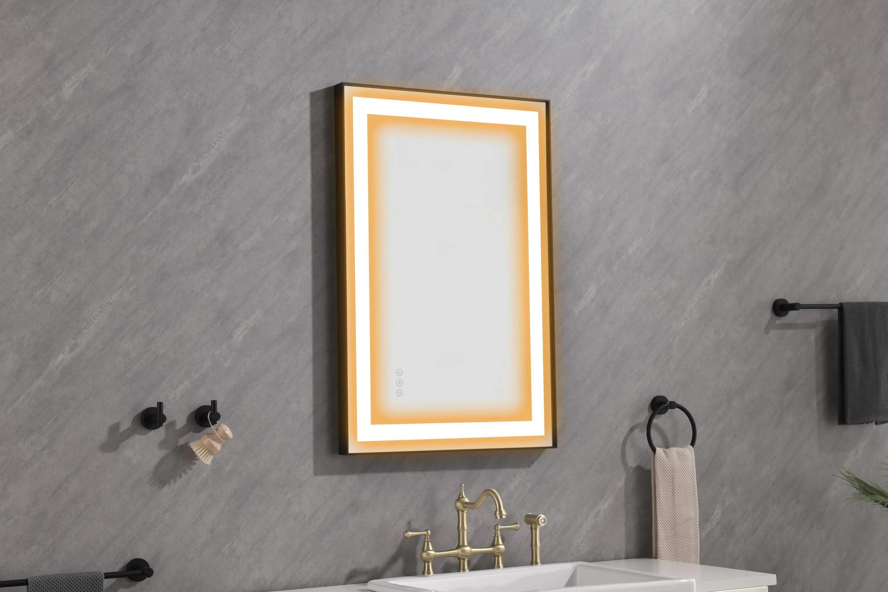 36*24 LED Lighted Bathroom Wall Mounted Mirror with High Lumen Anti-Fog Separately Control