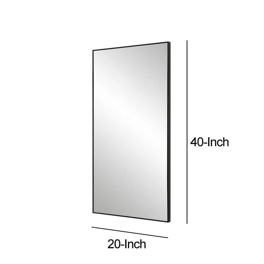 40 Inch Wood Wall Mirror, Rectangular Thin Frame, Black By Casagear Home