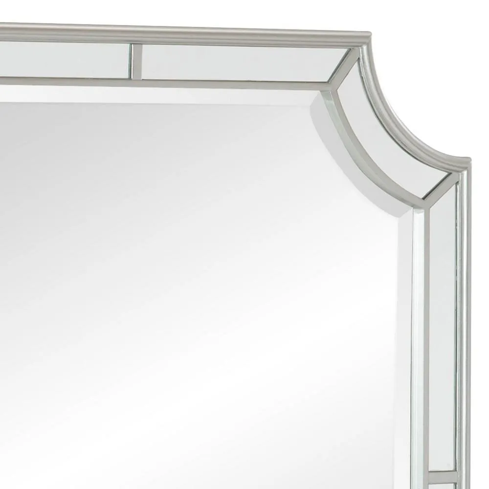 40" Wooden Frame Mirror with Clipped Corners, Silver By Casagear Home